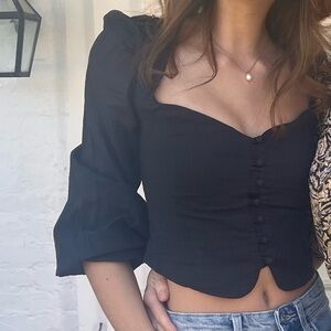 Free People Black Button-Up Blouse